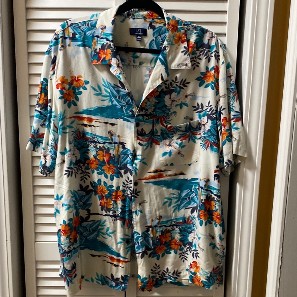 George Men's Tropical Floral Shirt - Cream, Blue, Orange